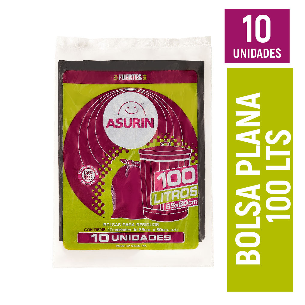 BOLSAS P/ RESIDUOS PLANA 100LT X 10U