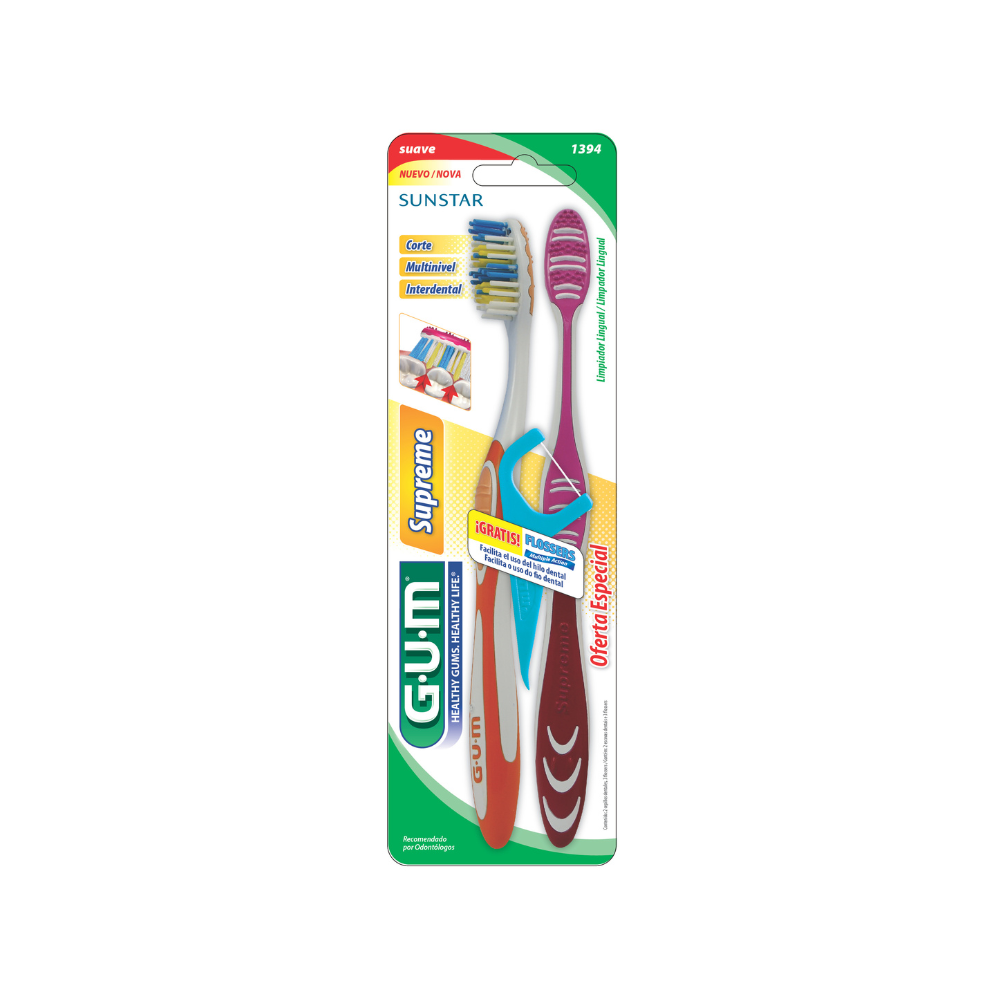 CEPILLO GUM SUPREME X 2 + FLOSSER
