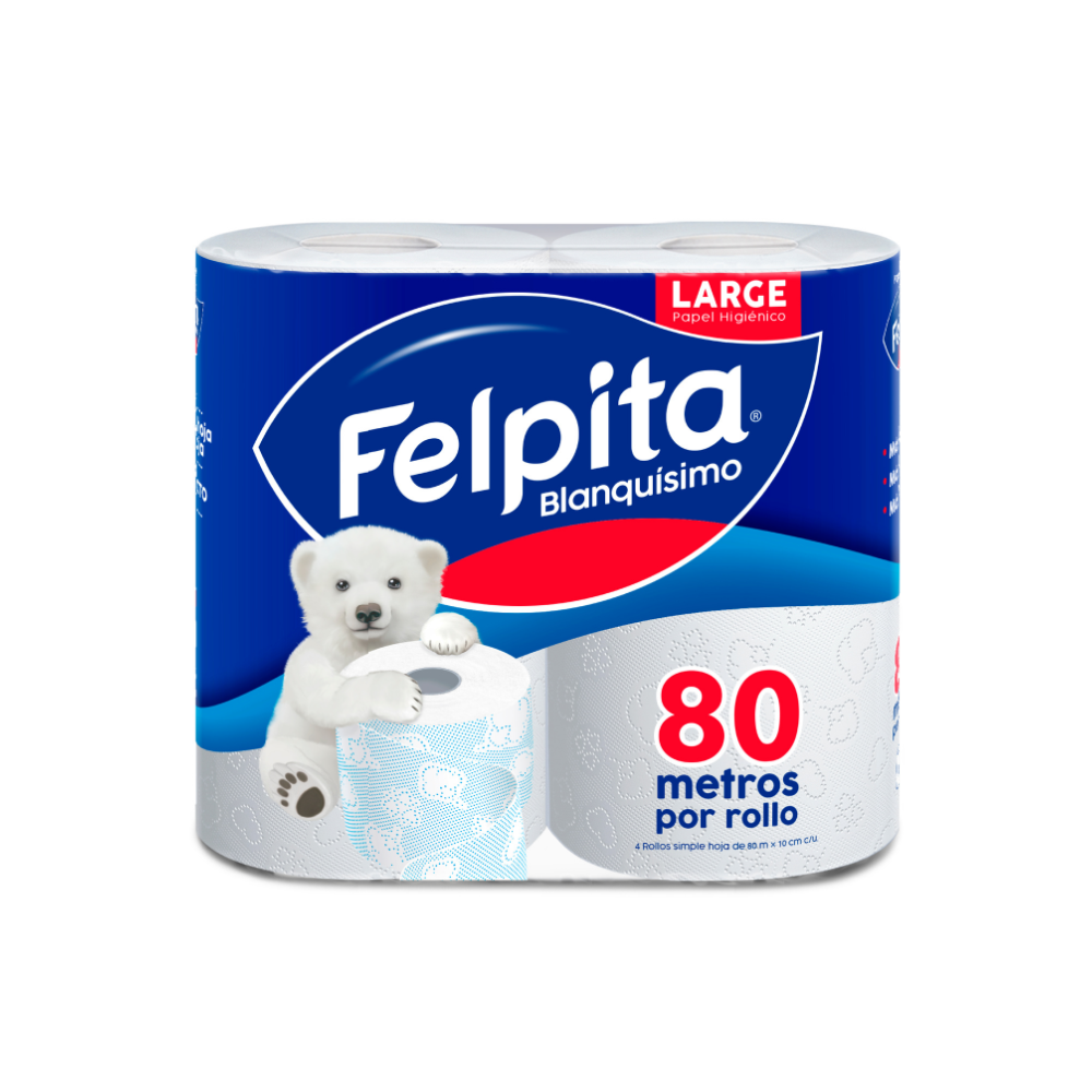PAPEL HIGIÉNICO X4 BLANQUISIMO 80M FELPITA
