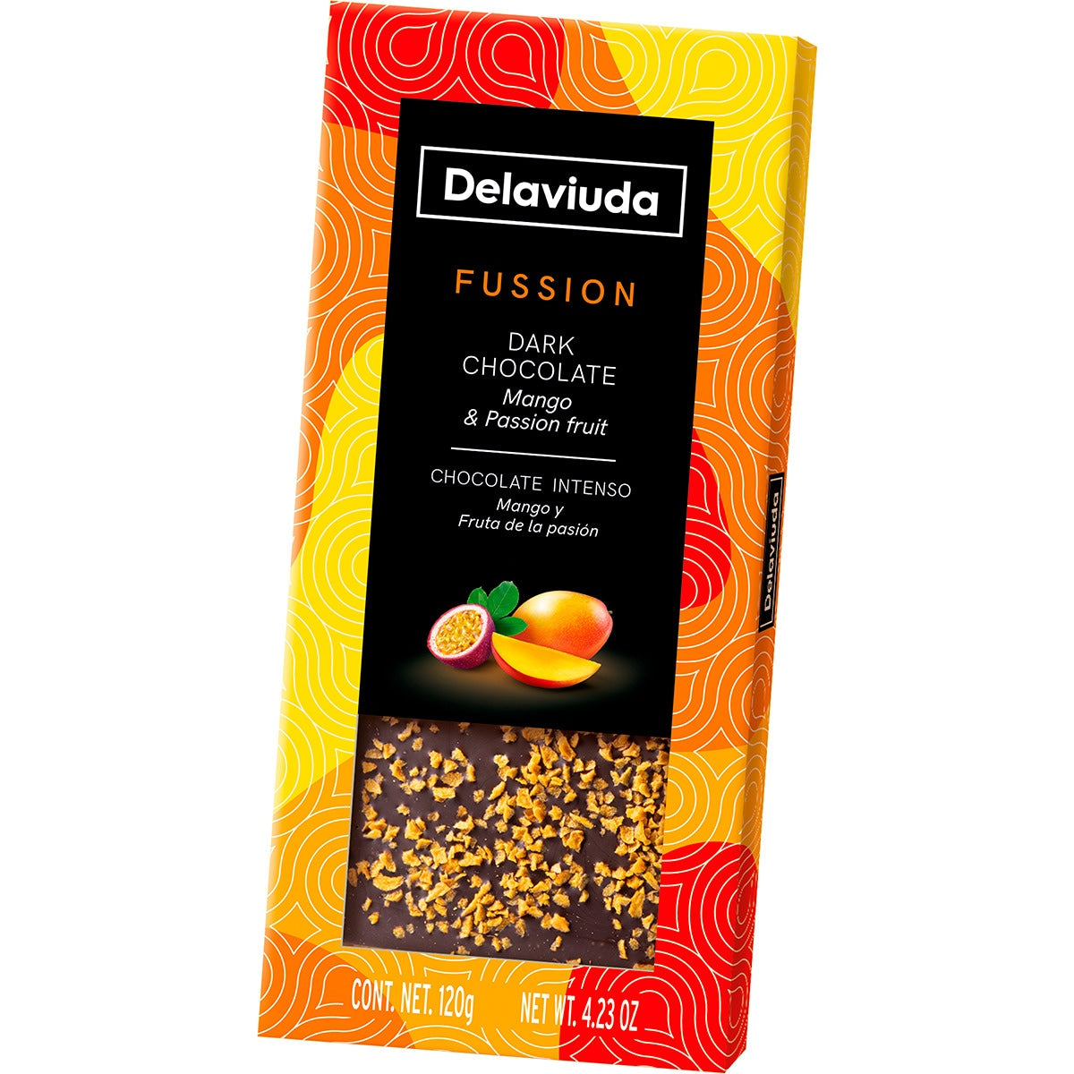 TABLETA CHOCOLATE NEGRO C/ MANGO Y FRUTA DE LA PASIÓN 120GR