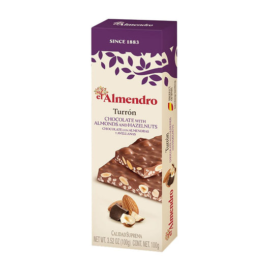 TURRÓN CHOCO C/ ALMENDRAS Y AVELLANAS 100G