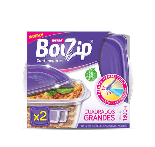 BOLZIP CONTENEDORES CUADRADOS  2 UNI X 1300ML