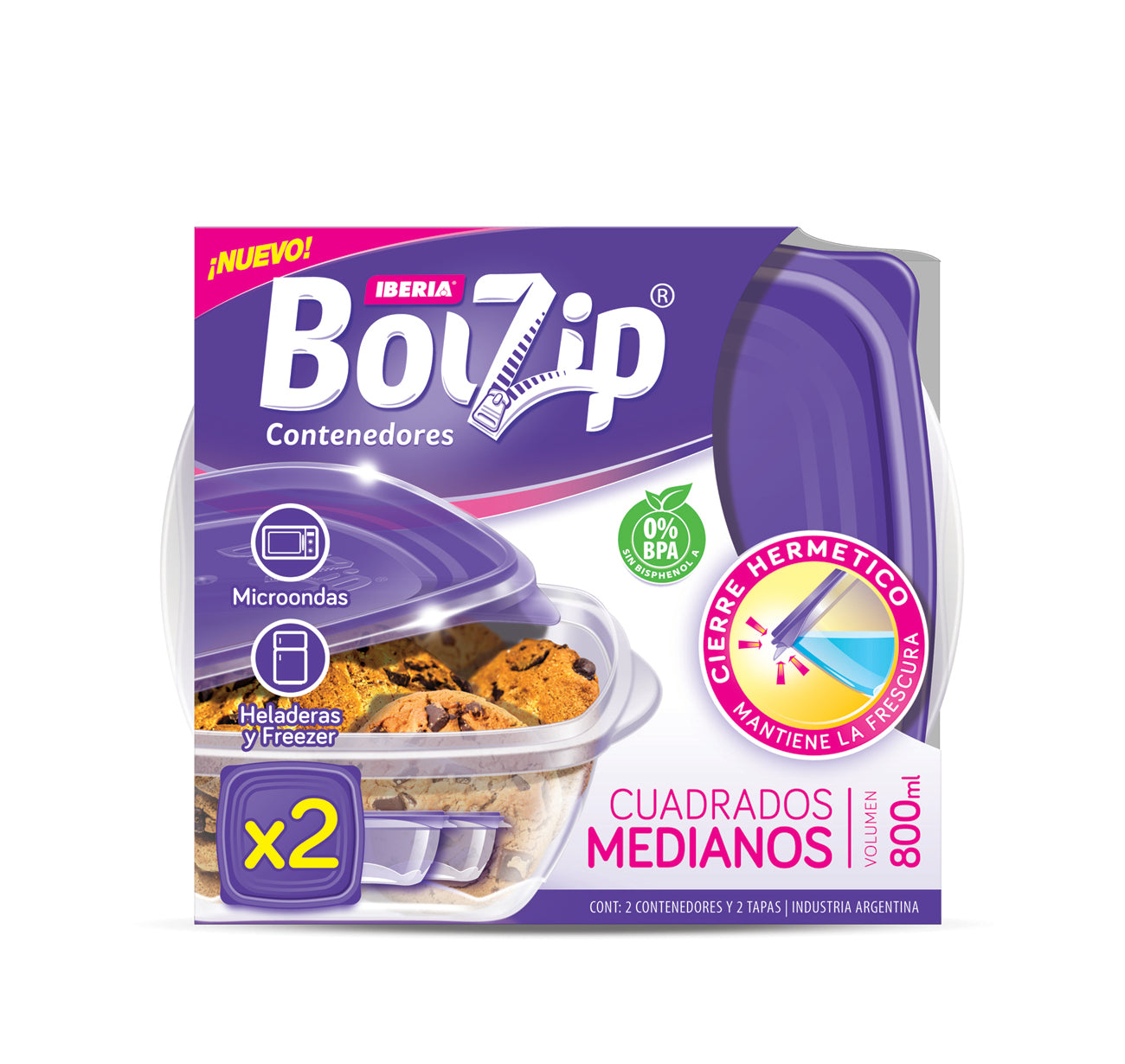 BOLZIP CONTENEDORES CUADRADOS 2UN X 800ML