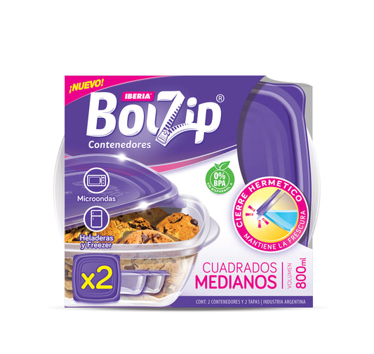 BOLZIP CONTENEDORES CUADRADOS 2UN X 800ML