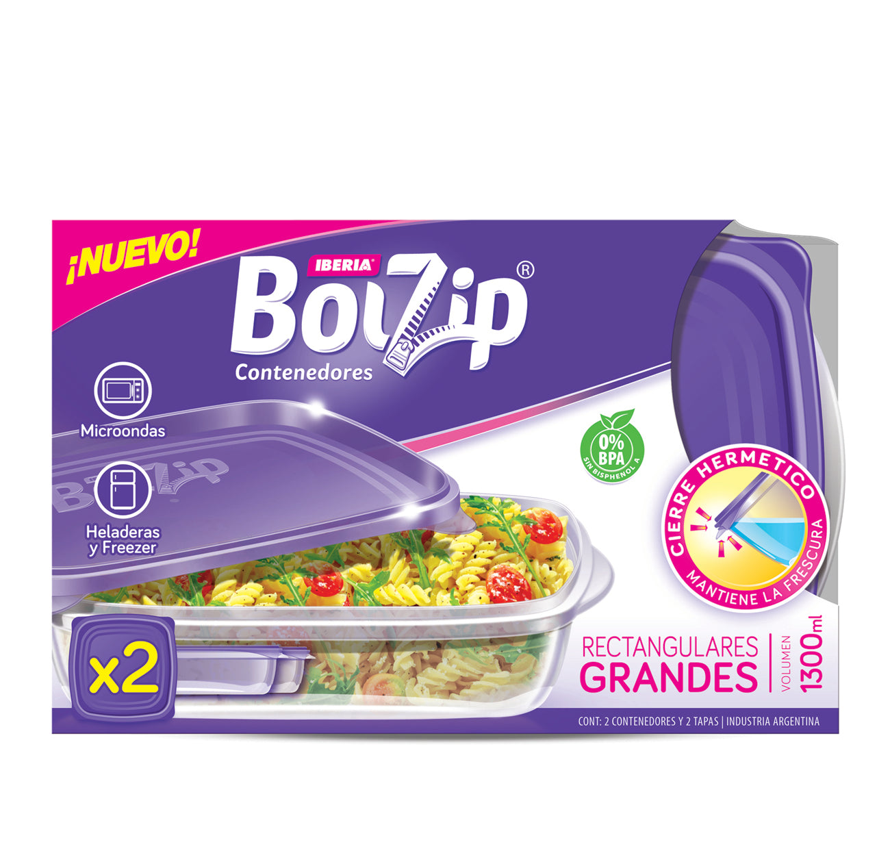 BOLZIP CONTENEDORES RECTANGULARES 2UNI X 1300ML