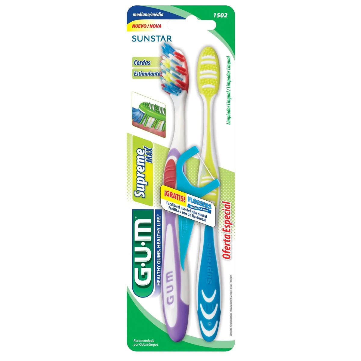 CEPILLO GUM SUPREME MAX X 2 + FLOSSER